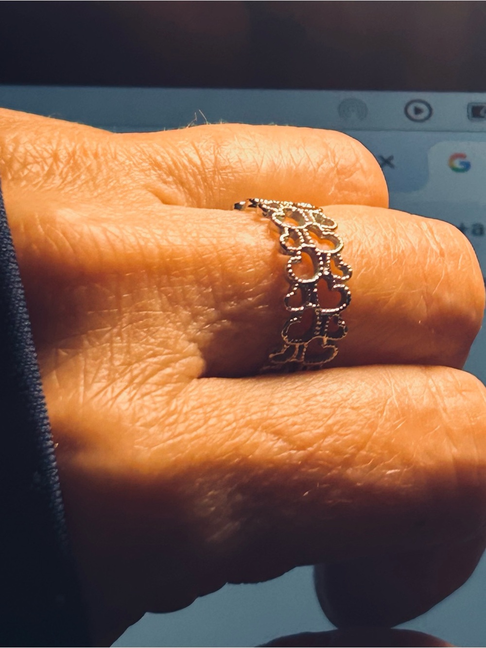 Delicate Silver Heart Link Ring - Women's Jewelry. Adjustable.